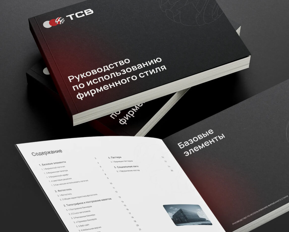 Брендбук TSV с разделами по базовым элементам фирменного стиля
